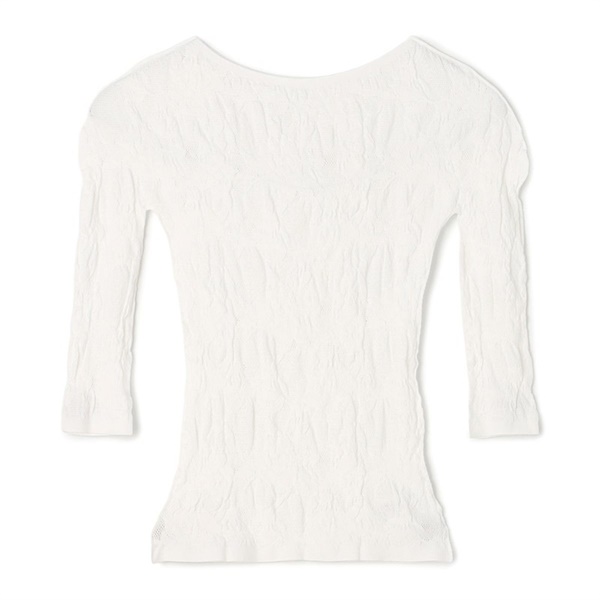シアーレースボートネックトップ(ホワイト-M)