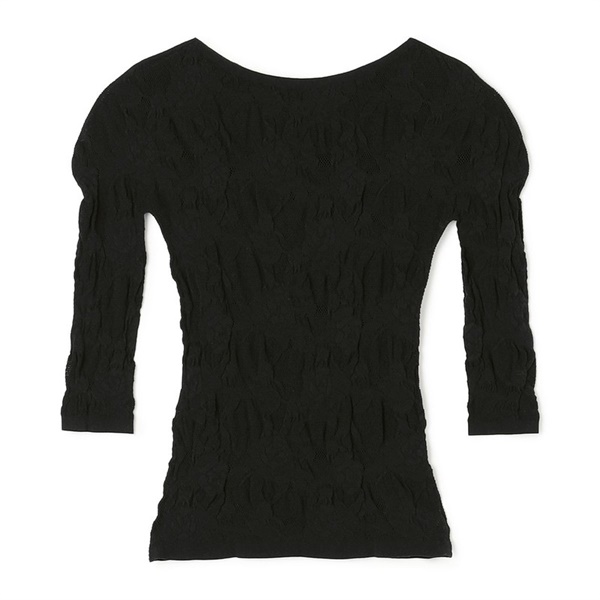 シアーレースボートネックトップ(ブラック-M)