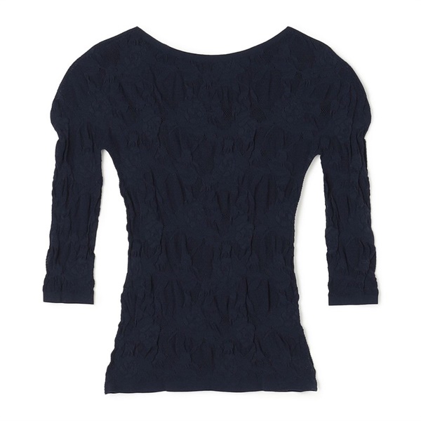 シアーレースボートネックトップ(ネイビー-M)