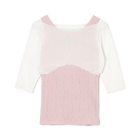 カップ付きレイヤードニットトップ(グレージュ-M)