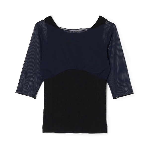 カップ付きレイヤードニットトップ(ブラック-M)