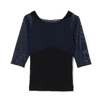 カップ付きレイヤードニットトップ(ブラック-M)