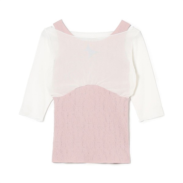 カップ付きレイヤードニットトップ