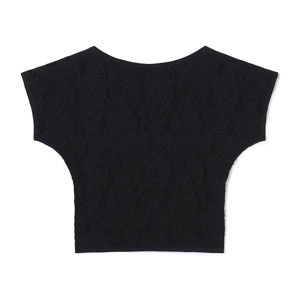 【ノーソーイングニット】ボートネックコンパクトニットTシャツ(ブラック-M)