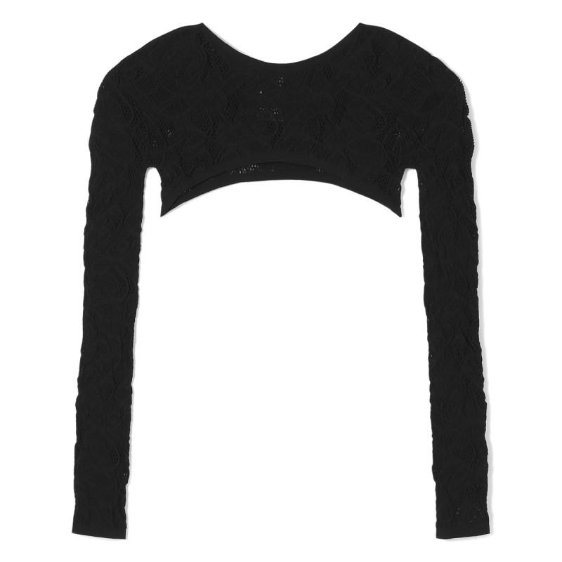 ★マイクロショート丈ニットトップ(ブラック-M)