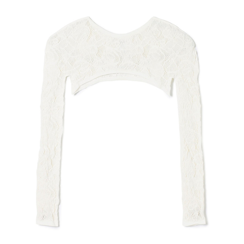 ★マイクロショート丈ニットトップ(オフホワイト-M)