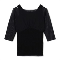 【ノーソーイングニット】カップ付レイヤードニットトップ(ブラック-M)