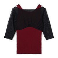 【ノーソーイングニット】カップ付レイヤードニットトップ(ワインレッド-M)