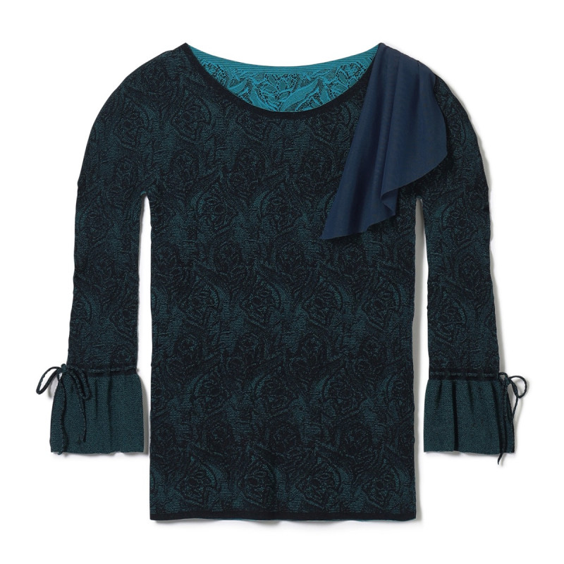 ★チュールモチーフニットトップ(ブラック-M)