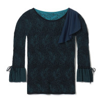 ★チュールモチーフニットトップ(ブラック-M)