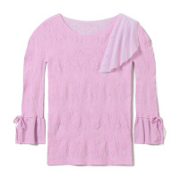 ★チュールモチーフニットトップ(ピンク-M)