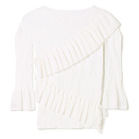 【ノーソーイングニット】ラグジュアリーフリルニットトップ(ホワイト-M)