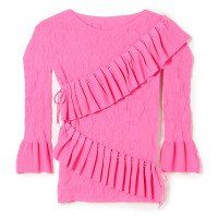 【ノーソーイングニット】ラグジュアリーフリルニットトップ(チェリーピンク-M)