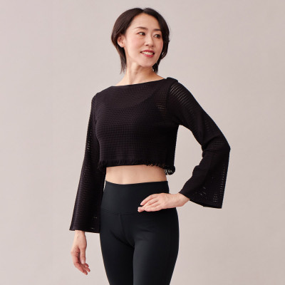 【ノーソーイングニット】フレアースリーブショートニットトップ