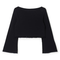 【ノーソーイングニット】フレアースリーブショートニットトップ(ブラック-M)