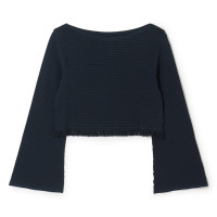 【ノーソーイングニット】フレアースリーブショートニットトップ(ボトルグリーン-M)