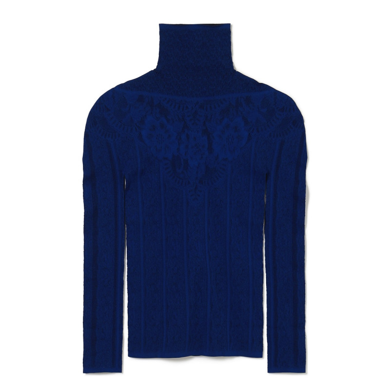 ★バックレースアップハイネックトップ(ブルー-M)