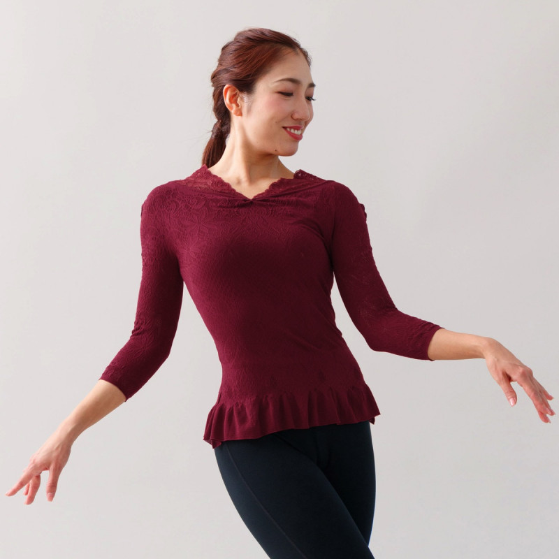 ★レースコンビペプラムニットトップ