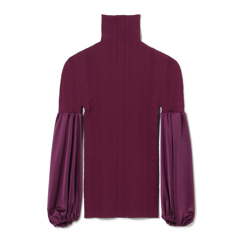 ★ドレープスリーブハイネックトップ(プラム-M)