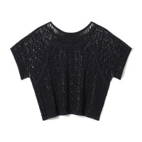 【ノーソーイングニット】ランダムメッシュニットTシャツ(ブラック-M)