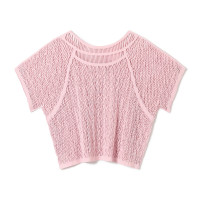 【ノーソーイングニット】ランダムメッシュニットTシャツ(グレイッシュローズ-M)