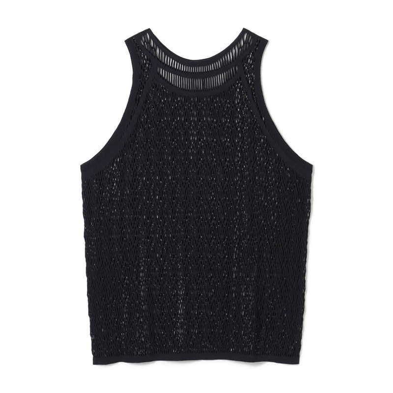 【ノーソーイングニット】ランダムメッシュニットタンクトップ(ブラック-M)