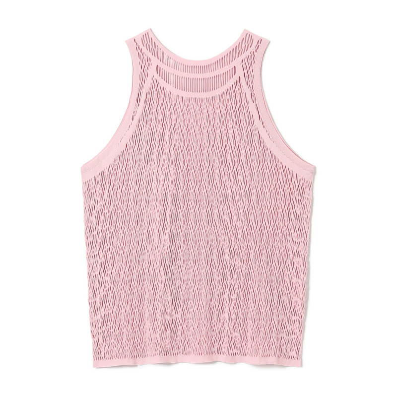 【ノーソーイングニット】ランダムメッシュニットタンクトップ(グレイッシュローズ-M)