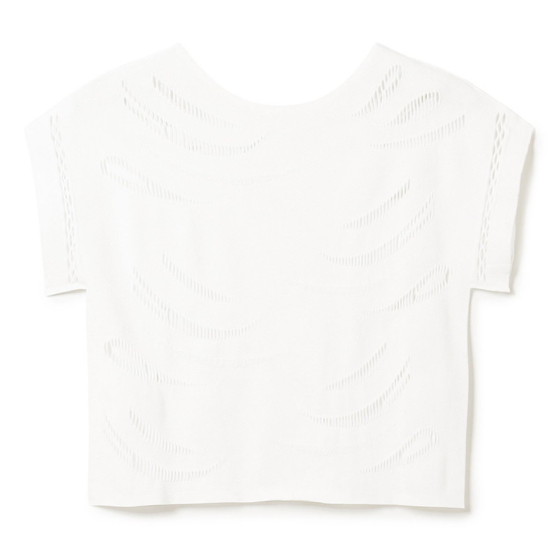 ★コンパクトシャギーニットＴシャツ(ホワイト-M)