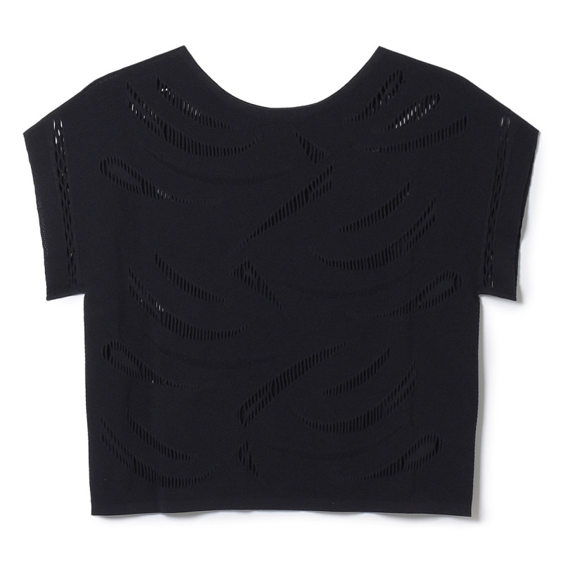 ★コンパクトシャギーニットＴシャツ(ブラック-M)