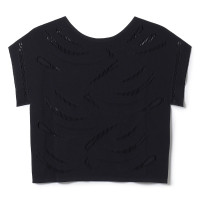 ★コンパクトシャギーニットＴシャツ(ブラック-M)