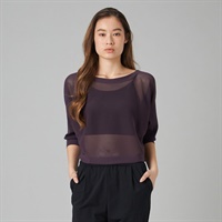 【ノーソイングニット】７分袖メッシュニットＴシャツ(ブラックベリー-M)