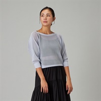 【ノーソーイングニット】7分袖メッシュニットTシャツ(ヒヤシンス-M)