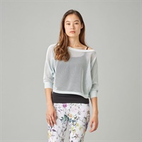 【ノーソーイングニット】7分袖メッシュニットTシャツ(アクアグリーン-M)