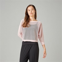 【ノーソーイングニット】7分袖メッシュニットTシャツ(ベビーピンク-M)
