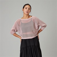 【ノーソーイングニット】7分袖メッシュニットTシャツ(ピンク-M)