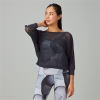 【ノーソーイングニット】7分袖メッシュニットTシャツ(ダークグレー-M)