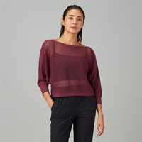 【ノーソーイングニット】7分袖メッシュニットTシャツ(ワインレッド-M)