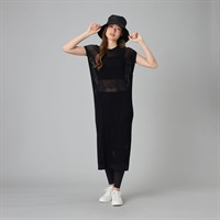 【ノーソイングニット】メッシュニットワンピース(ブラック-M)