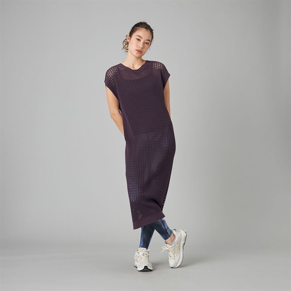 【ノーソイングニット】メッシュニットワンピース(ブラックベリー-M)