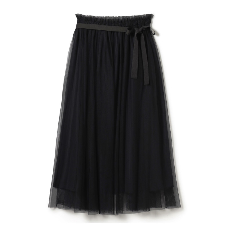 ★ウエストフリルチュールスカート(ブラック-M)
