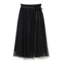 ★ウエストフリルチュールスカート(ブラック-M)