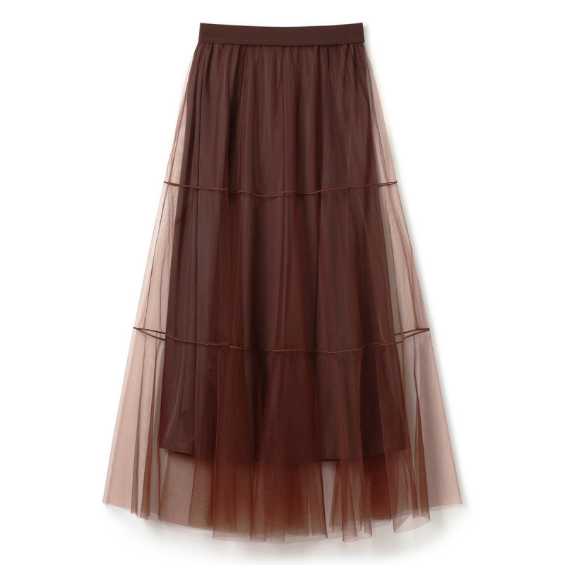 ★ティアードチュールスカート(ブラウン-M)