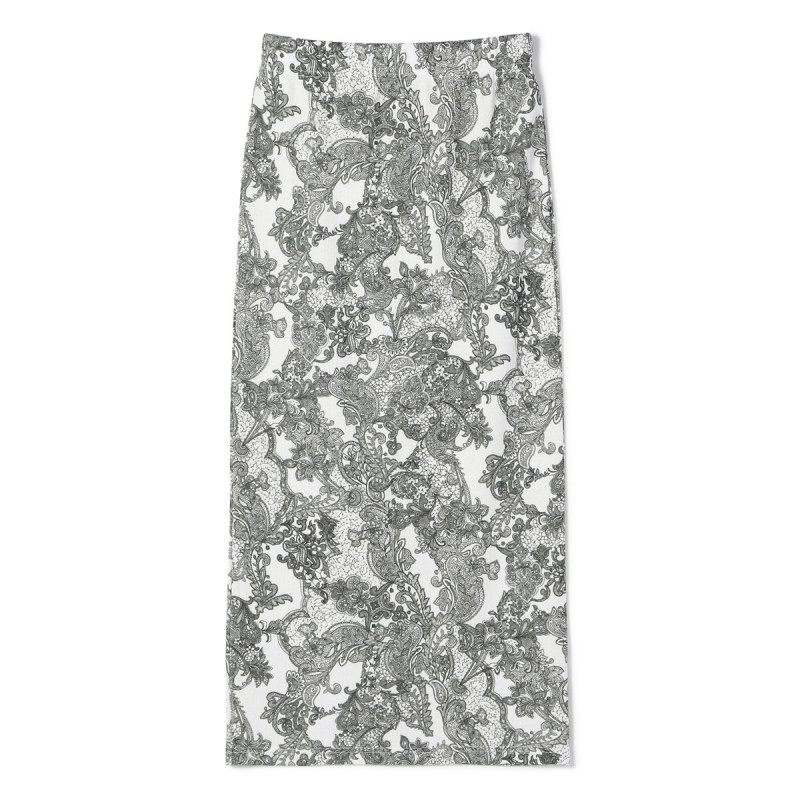 ★レースプリントタイトスカート(ホワイトプリント-M)