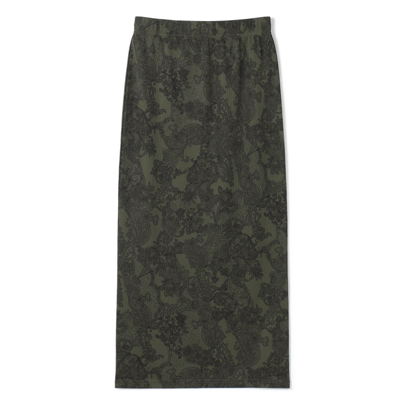 ★レースプリントタイトスカート(カーキプリント-M)