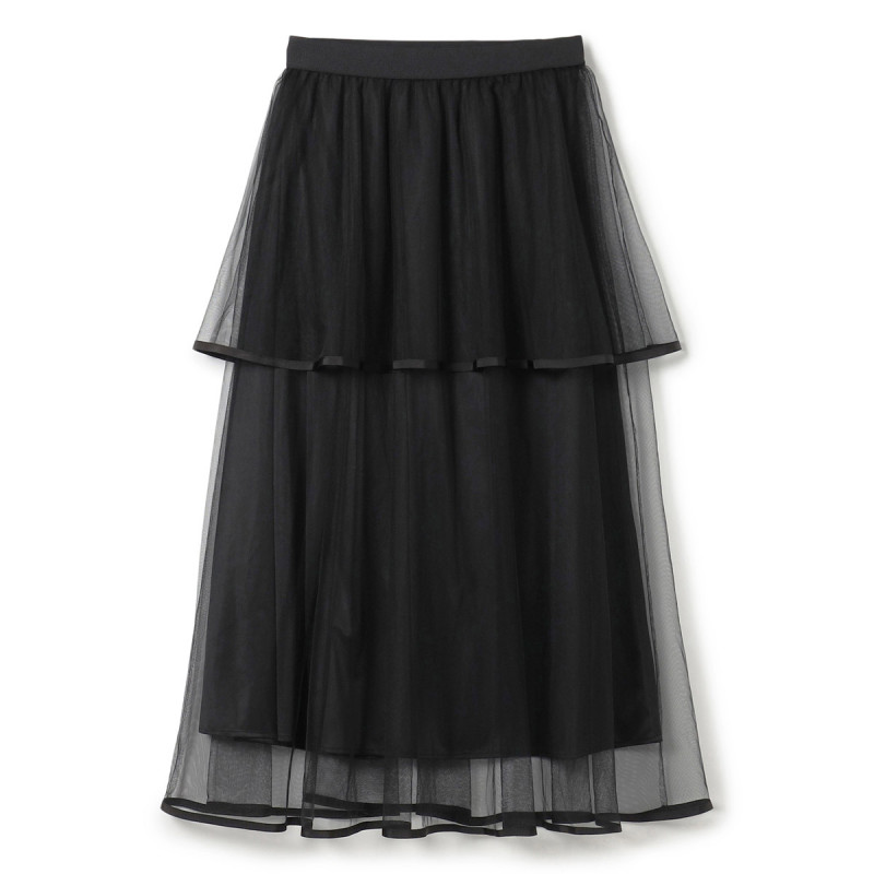 ★フリルティアードチュールスカート(ブラック-M)