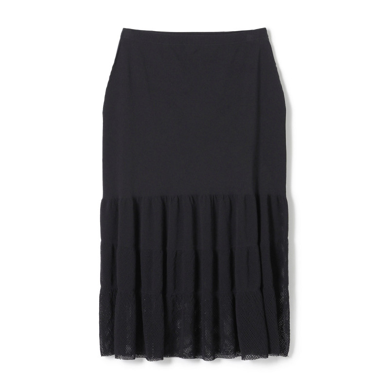 【ノーソーイングニット】ティアードニットスカート(ブラック-M)