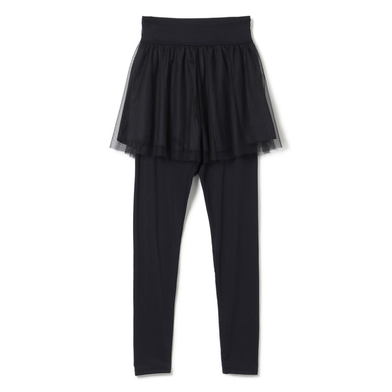 チュールショートパンツ付レギンス(ブラック-S)