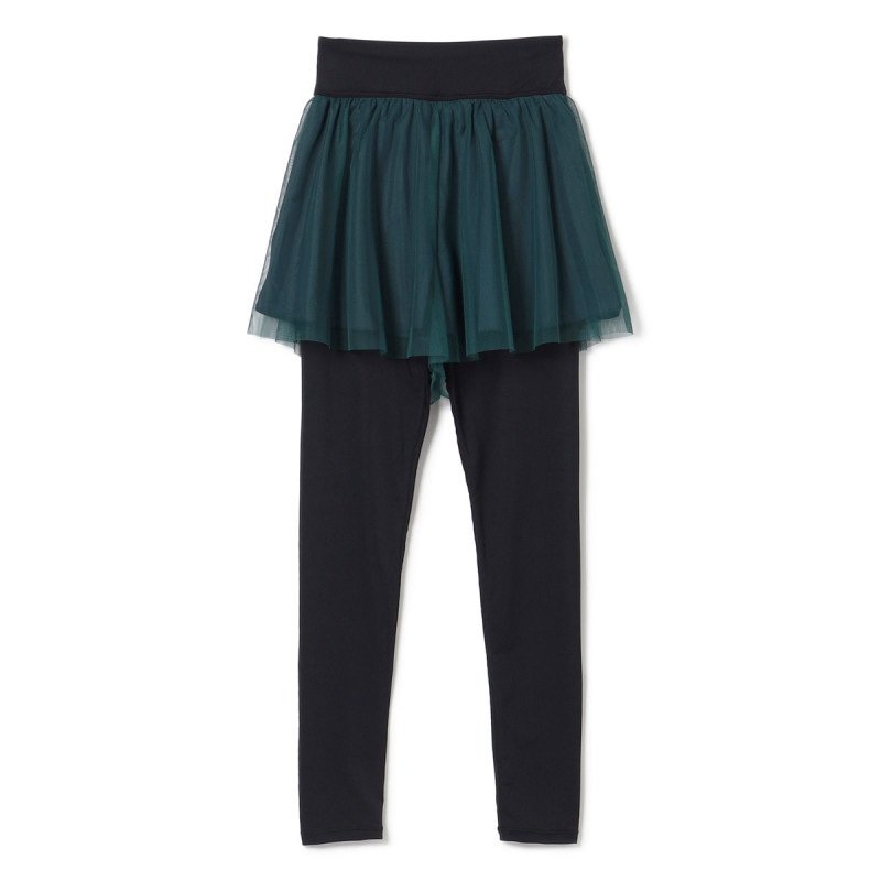 チュールショートパンツ付レギンス(グリーン-S)