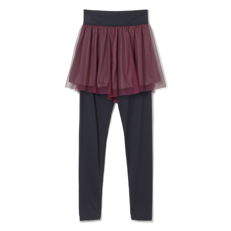 チュールショートパンツ付レギンス(ワインレッド-S)