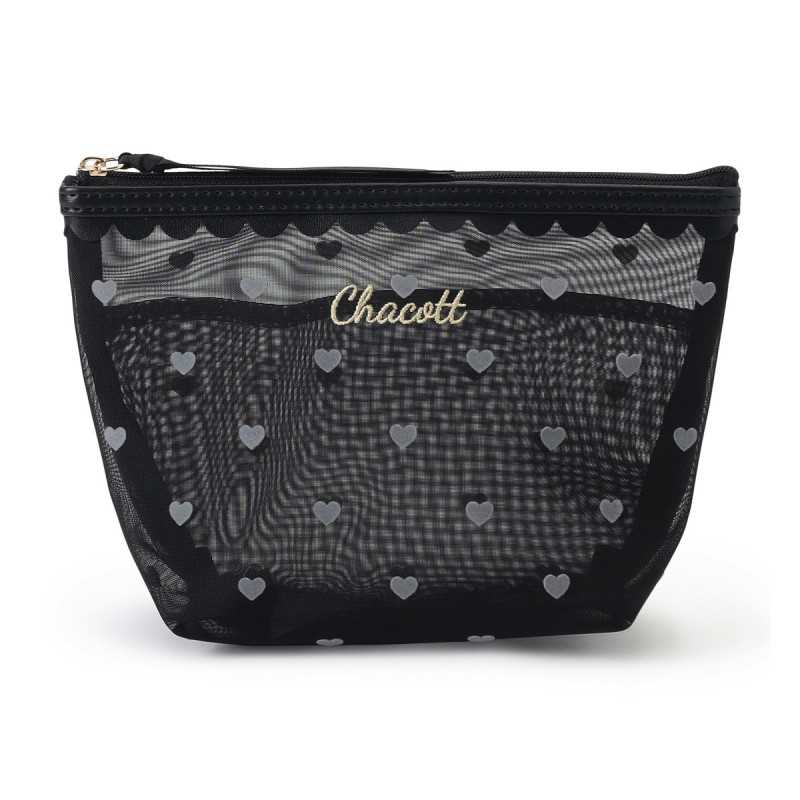 ハートメッシュポーチ(ブラック--)